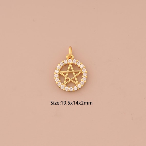 18K Gold Star Charms,CZ Pave Celestial Charms Pendants,Starburst Charm for DIY Jewelry Making Supply