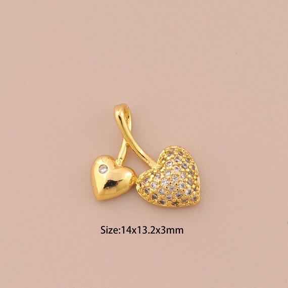 18K Gold Heart Charms,CZ Pave Heart Charms Pendants,Heart Charm for DIY Jewelry Making Supply