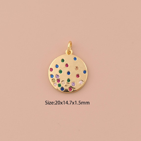 18K Gold Round Charms,Minimalist Charms Pendants,Coin Charm for DIY Jewelry Making Supply