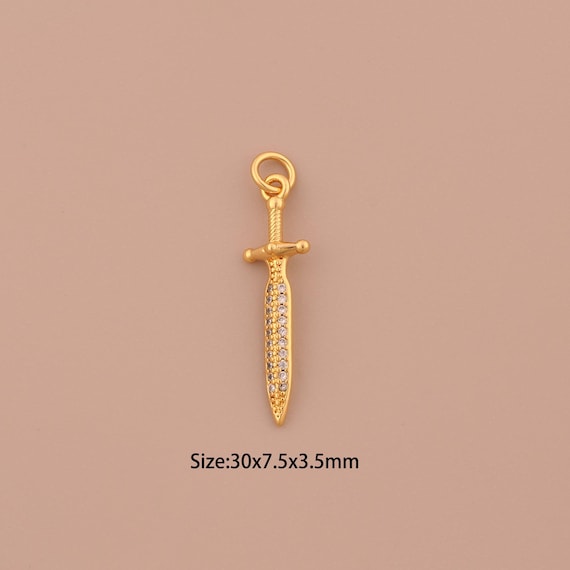 18K Gold Weapon Charms,CZ Pave Sword Charms Pendants,Weapon Charm for DIY Jewelry Making Supply