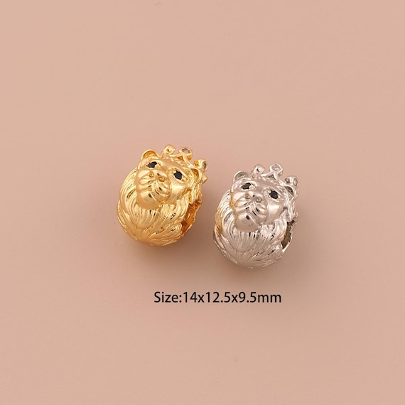 18K Gold Lion Spacer Bead,Minimalist Bead,Lion Bead for DIY Jewelry Making Supply