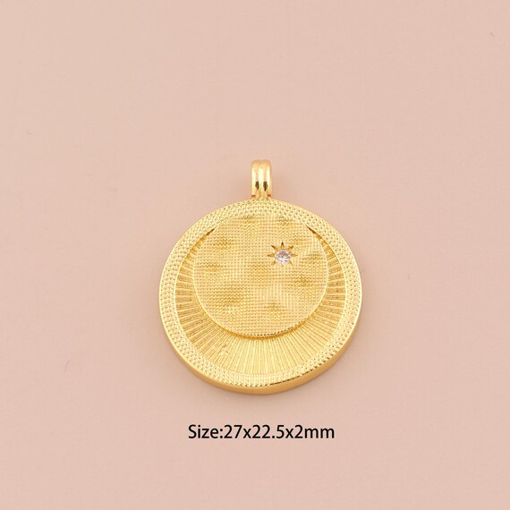 18K Gold Star Charms,CZ Pave Round Charms Pendants,Minimalist Charm for DIY Jewelry Making Supply
