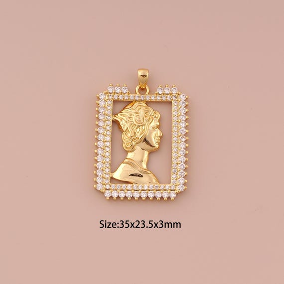 18K Gold Character Charms,CZ Pave Minimalist Charms Pendants,Portrait Charm for DIY Jewelry Making Supply