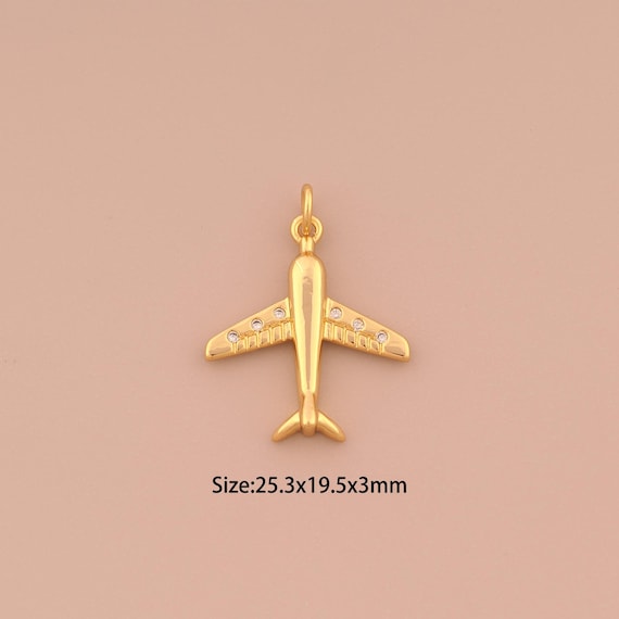 18K Gold Airplane Charms,CZ Pave Airplane Charms Pendants,Airplane Charm for DIY Jewelry Making Supply