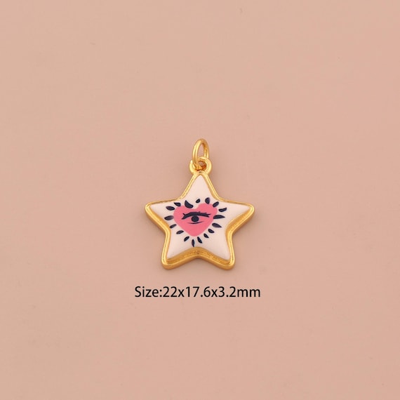 18K Gold Star Charms,Enamel Evil Eye Charms Pendants,Starburst Charm for DIY Jewelry Making Supply