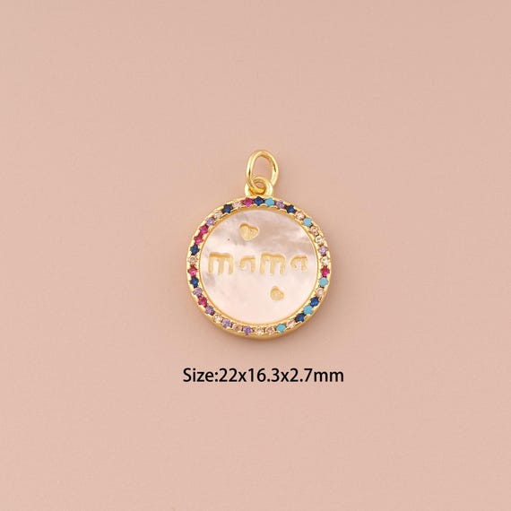 18K Gold MAMA Charms,CZ Pave Letter Charms Pendants,Fritillary Heart Charm for DIY Jewelry Making Supply