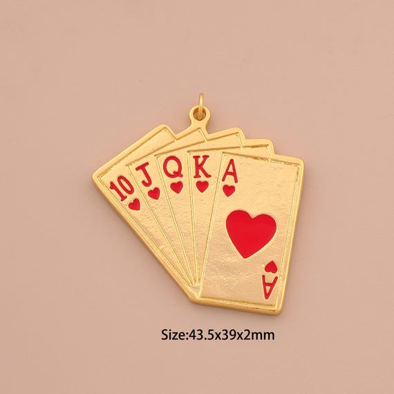18K Gold Poker Charms,Enamel Spade Ace Charms Pendants,Red Peach Ace Charm for DIY Jewelry Making Supply