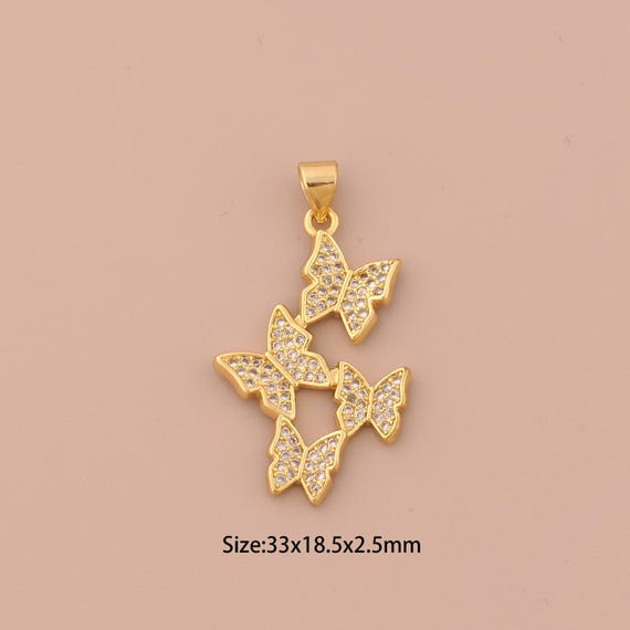 18K Gold Butterfly Charms,CZ Pave Insect Charms Pendants,Butterfly Charm for DIY Jewelry Making Supply
