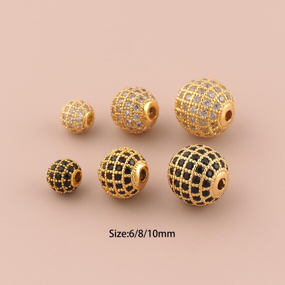 18K Gold Round Spacer Bead,Micropavé CZ Minimalist Bead,Ball Bead for DIY Jewelry Making Supply