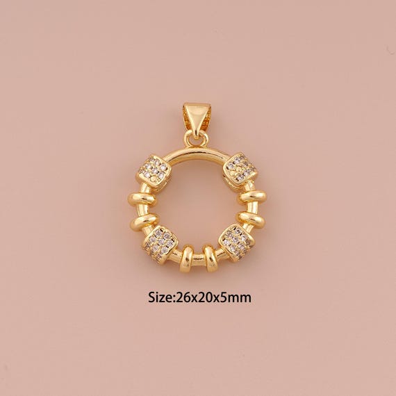 18K Gold Round Charms,CZ Pave Minimalist Charms Pendants,Round Charm for DIY Jewelry Making Supply