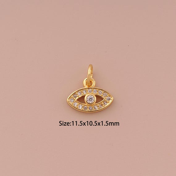 18K Gold Evil Eye Charms,CZ Pave Minimalist Charms Pendants,Devil Eye Charm for DIY Jewelry Making Supply