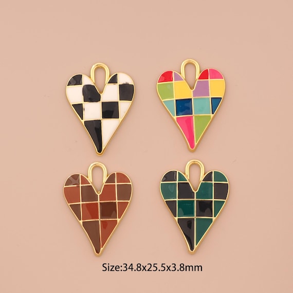 18K Gold Heart Charms,Enamel Heart Charms Pendants,Heart Charm for DIY Jewelry Making Supply