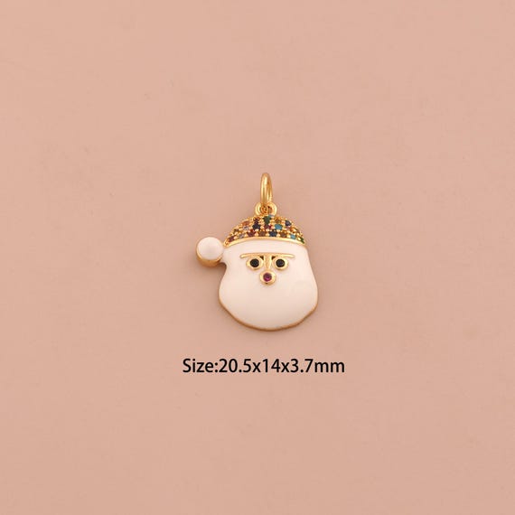 18K Gold Christmas Hat Charms,CZ Pave Christmas Charms Pendants,Enamel Snowman Charm for DIY Jewelry Making Supply