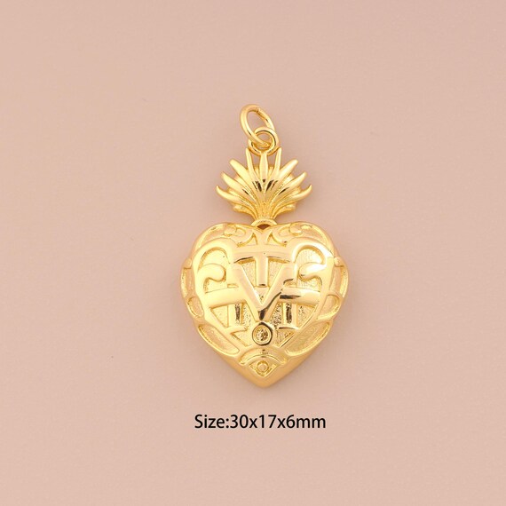 18K Gold Holy Heart Charms,Holy Heart Charms Pendants,Heart Charm for DIY Jewelry Making Supply