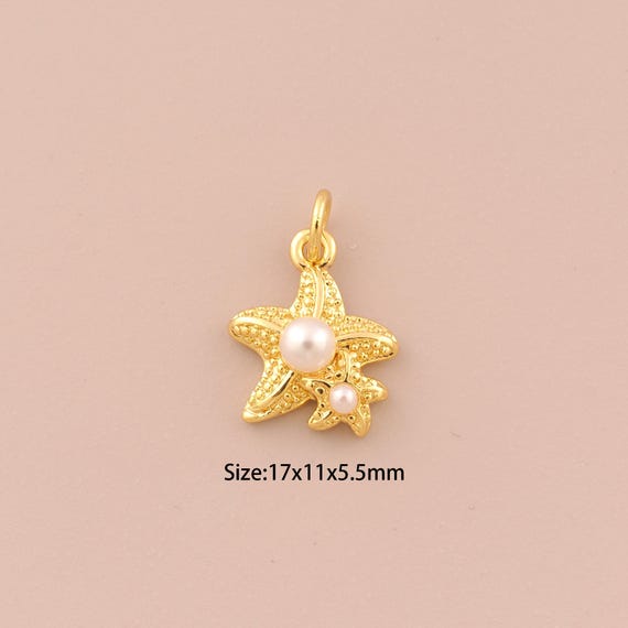 18K Gold Starfish Charms,Pearl Charms Pendants,Starfish Charm for DIY Jewelry Making Supply