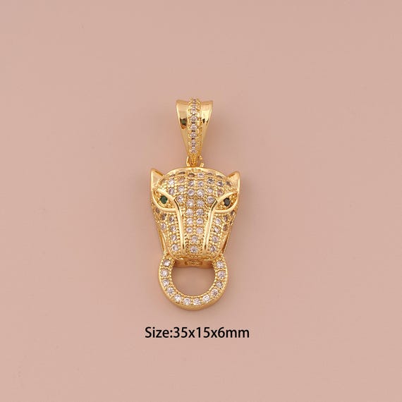 18K Gold Leopard Charms,CZ Pave Minimalist Charms Pendants,Leopard Charm for DIY Jewelry Making Supply