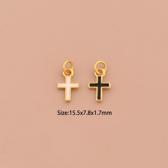 18K Gold Cross Charms,Enamel Religious Charms Pendants,Christian Charm for DIY Jewelry Making Supply