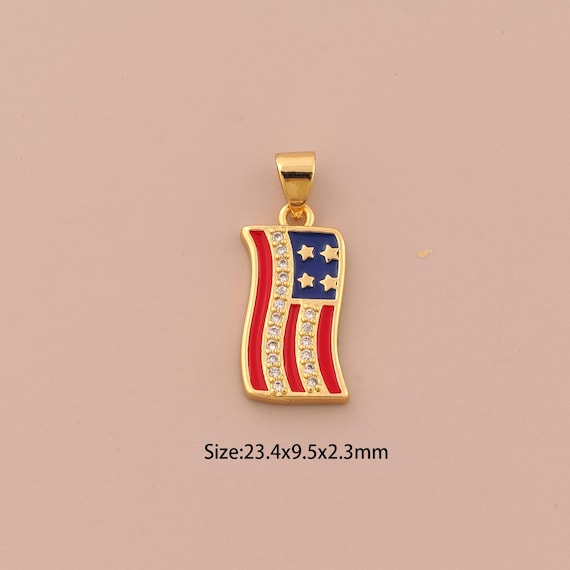 18K Gold Flag Charms,CZ Pave Star Charms Pendants,Enamel Flag Charm for DIY Jewelry Making Supply