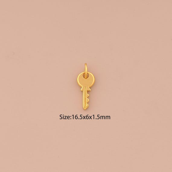18K Gold Mini Key Charms,Round Charms Pendants,Key Charm for DIY Jewelry Making Supply
