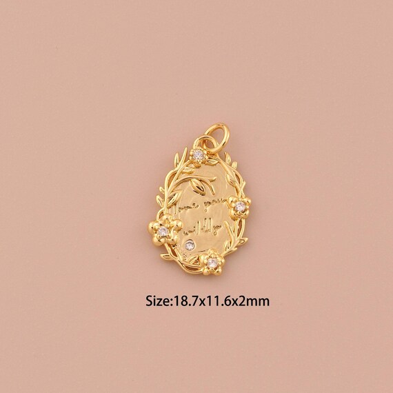 18K Gold Flower Charms,CZ Pave Minimalist Charms Pendants,Letter Charm for DIY Jewelry Making Supply