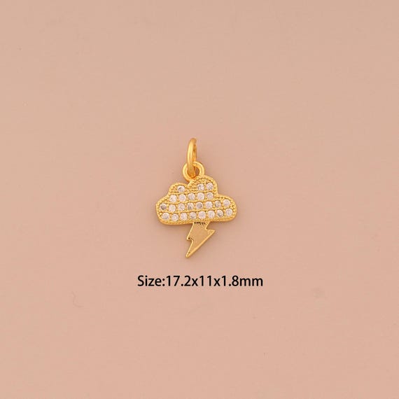 18K Gold Cloud Charms,CZ Pave Lightning Charms Pendants,Cloud Charm for DIY Jewelry Making Supply