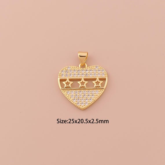 18K Gold Heart Charms,CZ Pave Minimalist Charms Pendants,Star Charm for DIY Jewelry Making Supply