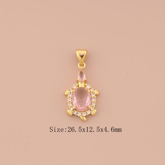 18K Gold Turtle Charms,CZ Pave Animal Charms Pendants,Turtle Charm for DIY Jewelry Making Supply