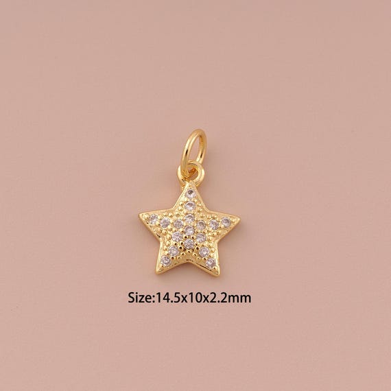 18K Gold Star Charms,CZ Pave Minimalist Charms Pendants,Star Charm for DIY Jewelry Making Supply