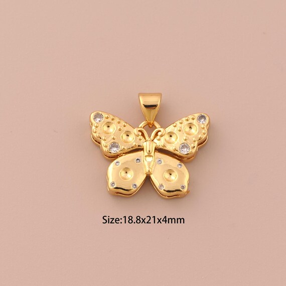 18K Gold Butterfly Charms,CZ Pave Insect Charms Pendants,Butterfly Charm for DIY Jewelry Making Supply