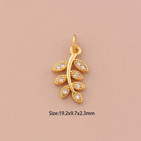 18K Gold Leaf Charms,CZ Pave Plant Charms Pendants,Leaf Charm for DIY Jewelry Making Supply