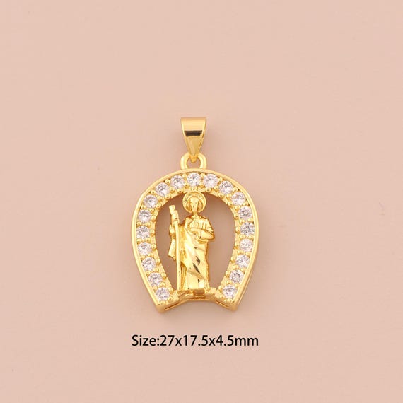 18K Gold St.Juda Charms,CZ Pave Religions Charms Pendants,Saint Jude Charm for DIY Jewelry Making Supply