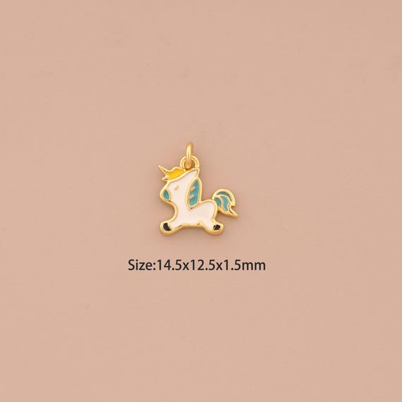 18K Gold Unicorn Charms,Enamel Fantasy Creature Charms Pendants,Unicorn Charm for DIY Jewelry Making Supply