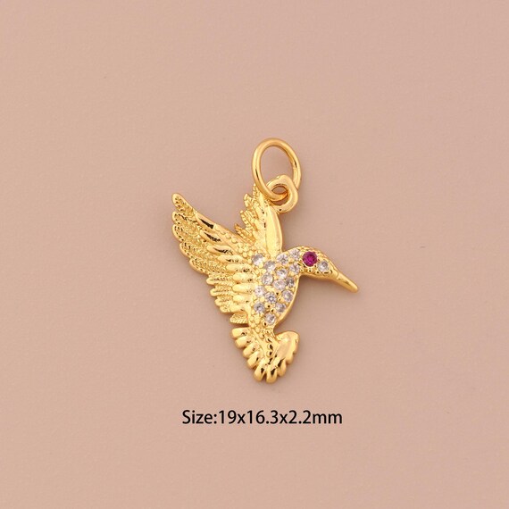 18K Gold Bird Charms,CZ Pave Animal Charms Pendants,Bird Charm for DIY Jewelry Making Supply