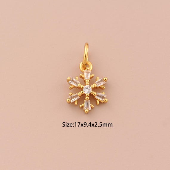 18K Gold Snowflake Charms,CZ Pave Snowflake Charms Pendants,Snowflake Charm for DIY Jewelry Making Supply