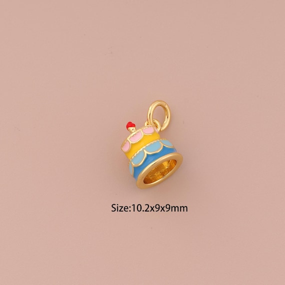 18K Gold Cake Charms,Enamel Minimalist Charms Pendants,Cake Charm for DIY Jewelry Making Supply