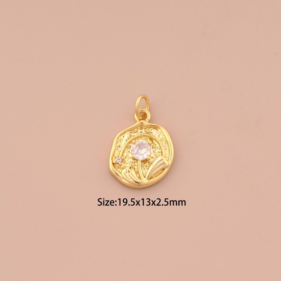 18K Gold Flower Charms,CZ Pave Flower Charms Pendants,Flower Charm for DIY Jewelry Making Supply