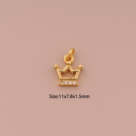 5 pcs 18K Gold Crown Charms,CZ Pave Minimalist Charms Pendants,Crown Charm for DIY Jewelry Making Supply