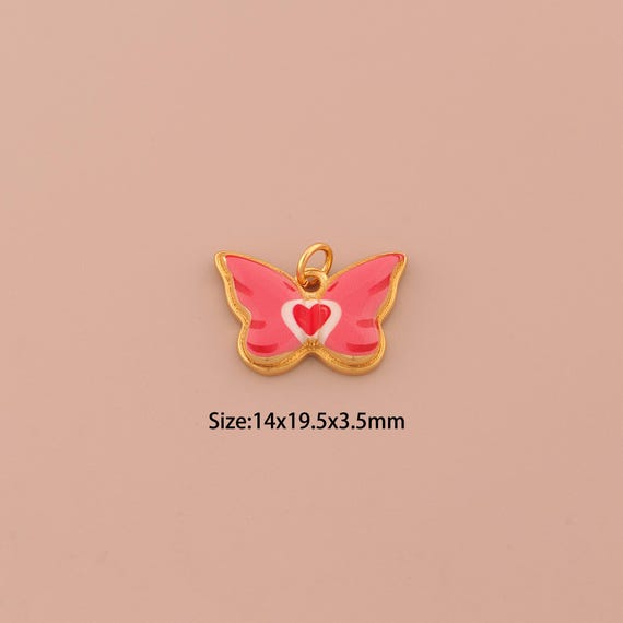 18K Gold Butterfly Charms,Enamel Insect Charms Pendants,Heart Charm for DIY Jewelry Making Supply