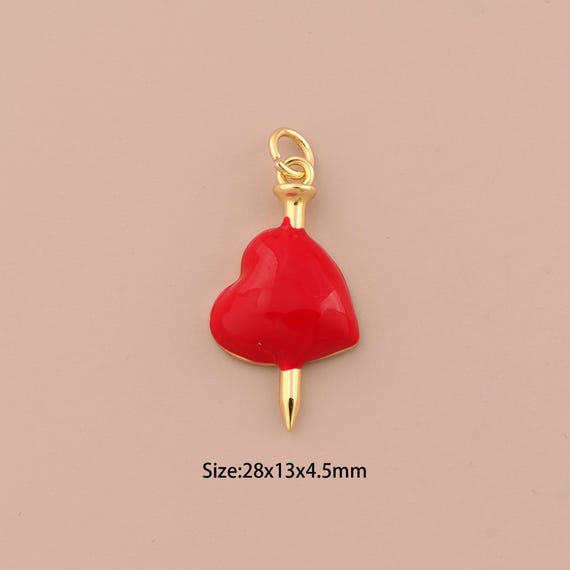 18K Gold Heart Charms,Enamel Heart Charms Pendants,Heart Charm for DIY Jewelry Making Supply