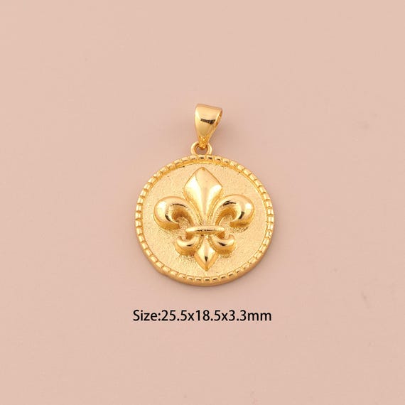 18K Gold Garden Iris Charms,Coin Charms Pendants,Round Charm for DIY Jewelry Making Supply