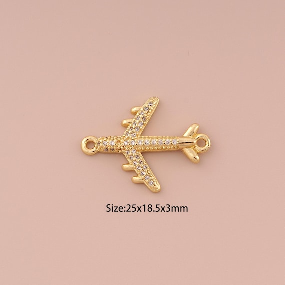 18K Gold Airplane Connector,CZ Pave Minimalist Connector Charms,Airplane Connector for DIY Jewelry Making Supply