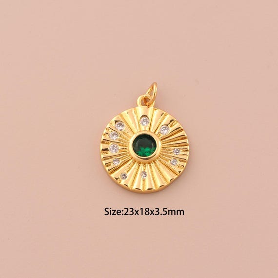 18K Gold Round Charms,CZ Pave Round Charms Pendants,Round Charm for DIY Jewelry Making Supply