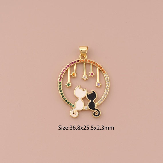 18K Gold Cat Charms,CZ Pave Minimalist Charms Pendants,Enamel Star Charm for DIY Jewelry Making Supply