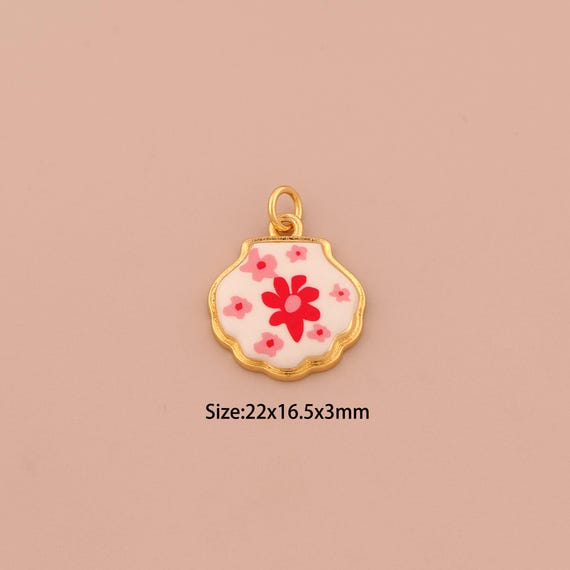 18K Gold Shell Charms,Enamel Flower Charms Pendants,Oyster Charm for DIY Jewelry Making Supply