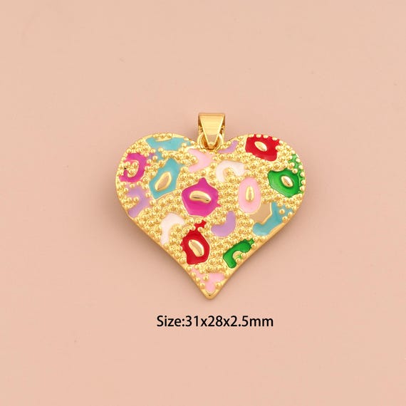 18K Gold Heart Charms,Enamel Love Charms Pendants,Heart Charm for DIY Jewelry Making Supply