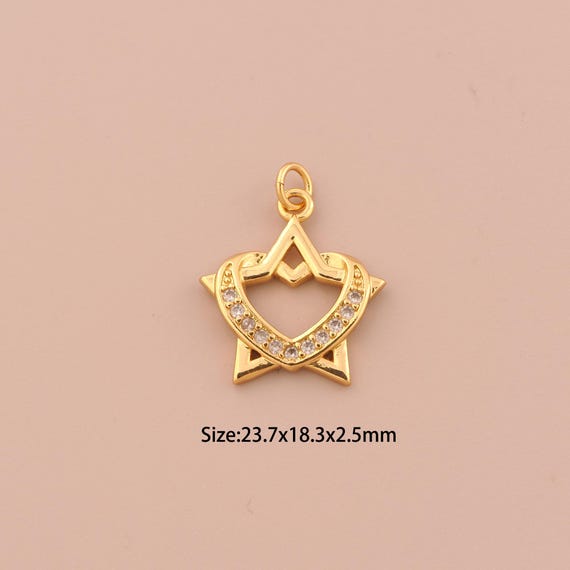 18K Gold Star Charms,CZ Pave Celestial Charms Pendants,Heart Charm for DIY Jewelry Making Supply