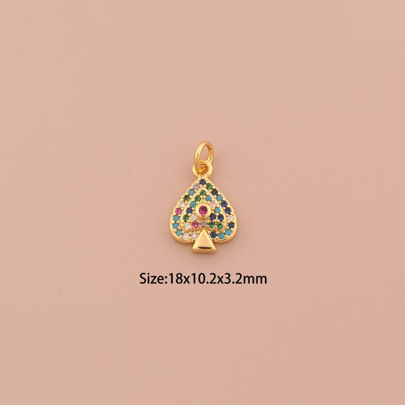 18K Gold Spade Charms,CZ Pave Ace of Spade Charms Pendants,Spade Charm for DIY Jewelry Making Supply