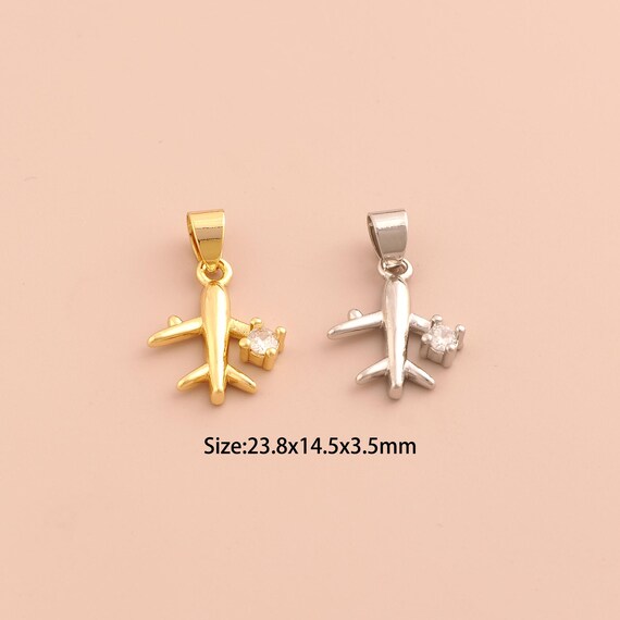 18K Gold Airplane Charms,CZ Pave Airplane Charms Pendants,Airplane Charm for DIY Jewelry Making Supply