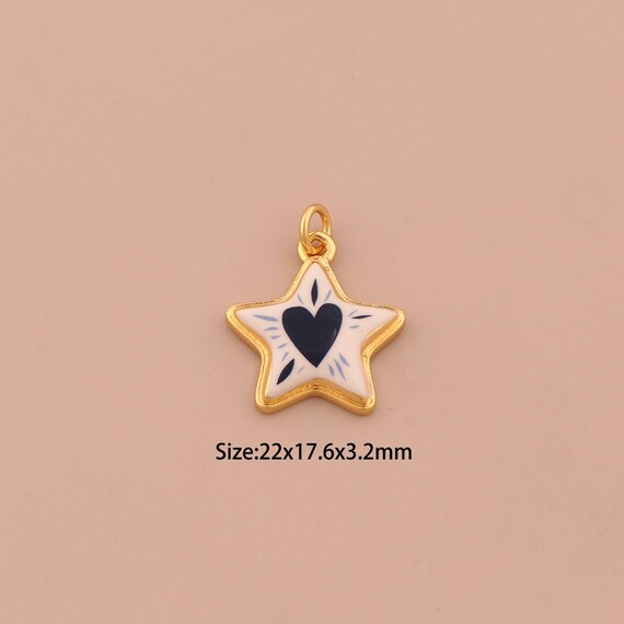 18K Gold Star Charms,Enamel Heart Charms Pendants,Starburst Charm for DIY Jewelry Making Supply