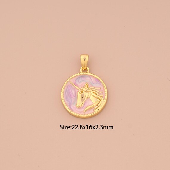 18K Gold Unicorn Charms,Enamel Unicorn Charms Pendants,Unicorn Charm for DIY Jewelry Making Supply